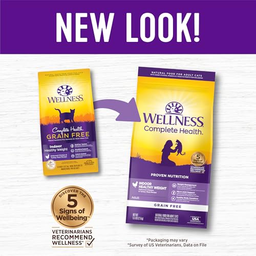 Image of Wellness Complete Health Healthy Weight Adult Dry Cat Food for Indoor Cats, Natural, Grain Free Kibble, Chicken & Turkey Recipe, 5.5 lb Bag