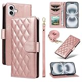 Yuotky for iPhone 17 ケース 手帳型 あいふおん17ケース ショルダー スマホケース iphone 17 肩掛け 財布型 iphone17 カバー カード収納 横置き機能 耐衝撃 携帯カバー ストラップ付き(ローズゴールド)