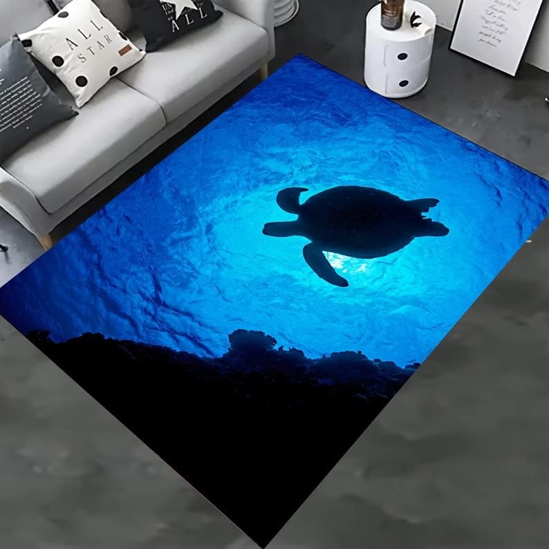 Underwater Turtle Silhouette, Turtle Rug, Sea Turtle Rug, Sea Rug, Turtle Silhouette, Kids Rug, Kids Room Rug, Kids Turtle Rug, C1029 (47”x71”)=120x180cm