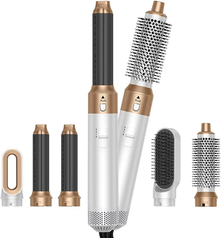 Hey Curls toronto 5-in-1 Hot Air Styler & Blow Dryer Brush, Negative Ionic Feature for Efficient Drying, Frizz Management, Curling, Volumizing & Straightening (White)