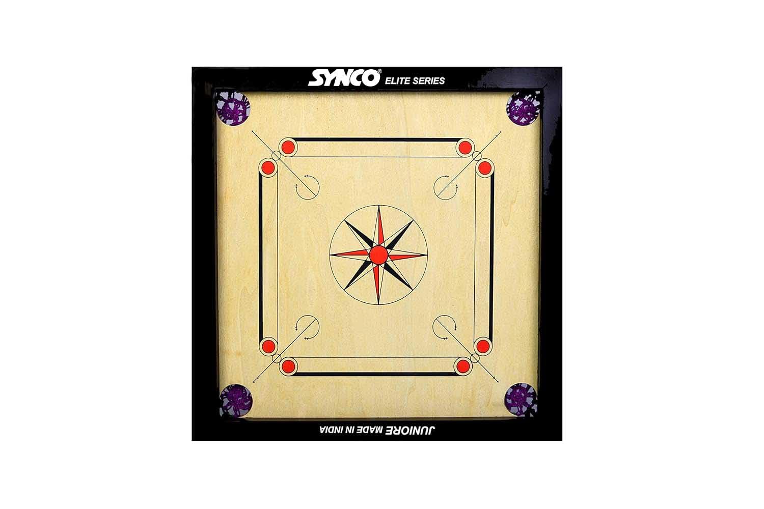 Synco Chakri Carrom Board | Pro Trainer Board for Amateurs | 4mm Surface Thickness | Premium Vachellia Wood | Includes Coins, Strikers and Boric Powder (20 Inch)