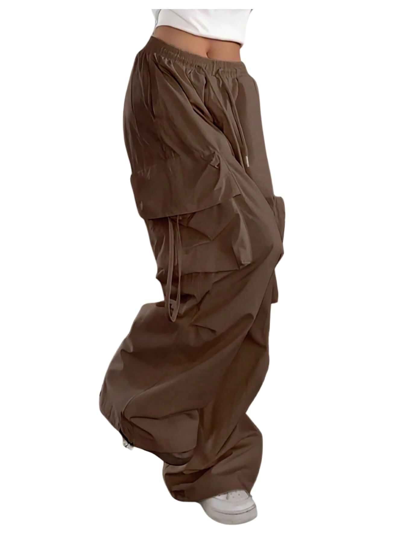 GORGLITTER Women's Parachute Baggy Hiking Wide Leg Track Cargo Pants Casual Travel Barrel Pants Women, Low Rise Balloon Pants, High Waisted Trousers, Festival Outfits