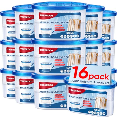16 Pack Moisture Absorbers, 10.6 OZ Humidity Absorber Bucket, Moisture Absorbers for Closet, Dehumidifier Bucket for Wardrobes, Kitchens and Bathrooms, Fragrance Free Humidity Absorber