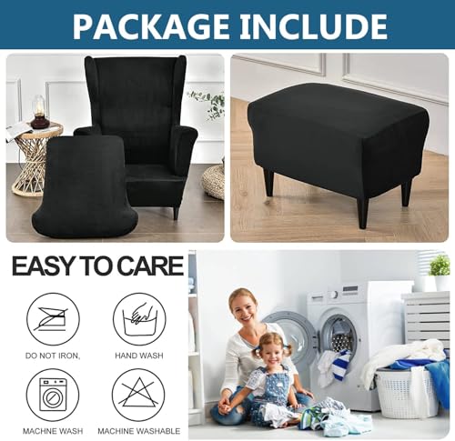 Juego de fundas para sillón orejero elástica 3 piezas y protector de taburete 7