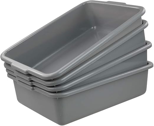 Ramddy Grey Commercial Bus Tubs, 13 L Plastic Dish Pans, 4 Packs