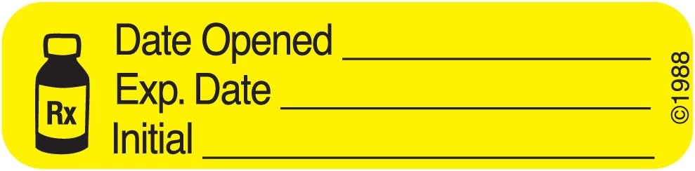 1-369 "Date Opened" Permanent Paper Label, 1 9/16" x 3/8", Yellow, Pack of 1000