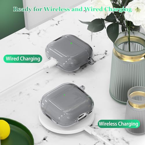 Image of for AirPods 4th Generation Case Cover 2024, Military-Grade Shockproof, Soft TPU Highly Transparent Anti-Yellowing for AirPods 4 Case with Cleaning Kit & Cute Round Buckle, Clear Black