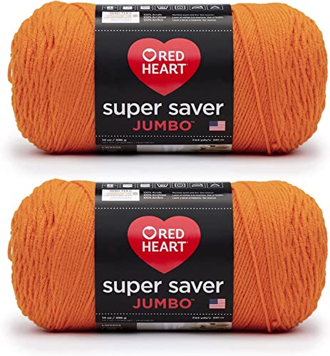 Image of Red Heart Super Saver Jumbo Pumpkin Yarn - 2 Pack of 396g /14oz - Acrylic - 4 Medium (Worsted) - 744 Yards - Knitting /Crochet