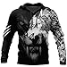 HDRILAI Sweat À Capuche Viking Red Fenrir Wolf Tattoo pour Hommes, 3D Imprimé Mythologie Sweat-Shirt À Manches Longues Pull Casual Grande Poche Unisexe Veste