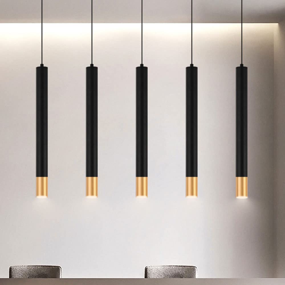 USMJQVZ Luminaire Suspendu LED 5W Mini Moderne au Fini Or Noir, luminaire Suspendu Long réglable pour Bar de Ferme d'îlot de Cuisine, lumière du Jour 3000K à 3 lumières