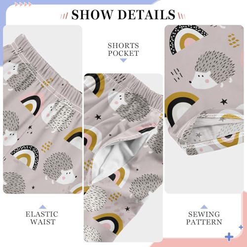 Hedgehog Rainbow Star Boys Long Pants Soft Trousers Elastic Waist Kids Lounge Bottoms with Pockets S-XL4