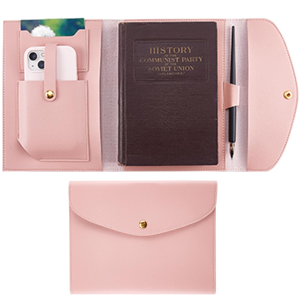 Bloc de notas A5 rosa con funda de piel sintética impermeable y tarjetero