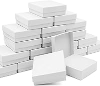 opaprain 20 Pack White Cardboard Jewelry Gift Boxes 3.5x3.5x1in - Cotton Lined for Rings, Necklaces, Earrings, Bracelets