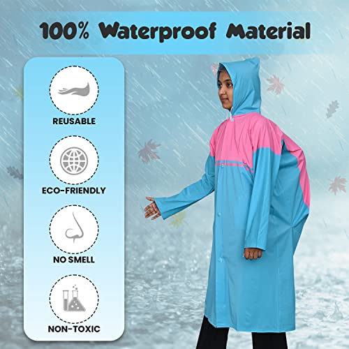 Image of HACER Aqua Raincoat for 9 to 10 Years Old Kids Children Water Resistant Rainsuit Adjustable Hood Drawstring Hem Rainwear with Side Pockets (36, Random Colour)