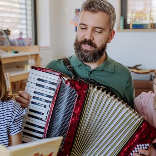 QUARKZMAN Accordion, 17 Tasten 8 Bassknopf Akkordeon Spielzeug Mini Musikinstrument Leichtgewicht für Erwachsene Anfänger Bildung, Pink