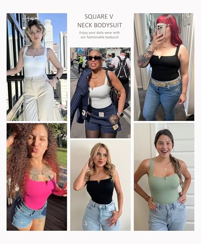 FeelinGirl Square Neck Bodysuit for Women Sleeveless Tummy Control Slimming Bodysuit Going Out Tank Tops2