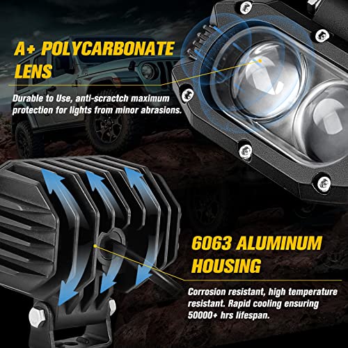 CO LIGHT LED Pod Spot Lights 2PCS 4 inch 96W LED Fog Lights for Truck Offroad Driving Lights SUV ATV Boat Motor Tractor Forklift 3 Years W-arranty