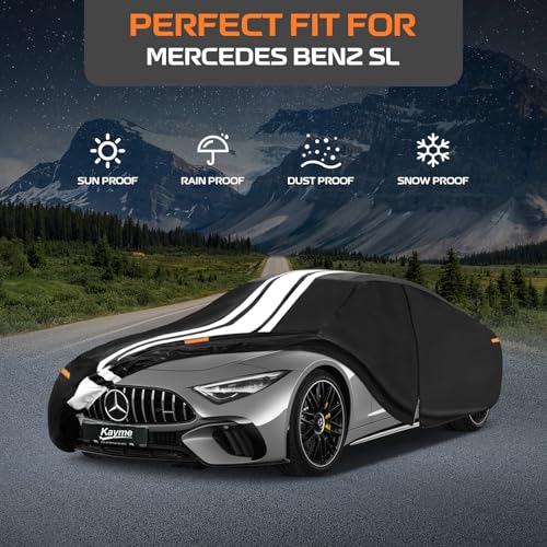 Image of Kayme Heavy Duty Car Cover Custom Fit for Mercedes Benz SL (1971-2021) | Waterproof All Weather for Automobiles, Gift with Tape /Towel /Bag, Outdoor Full Exterior Cover Rain Snow Sun UV Protection.