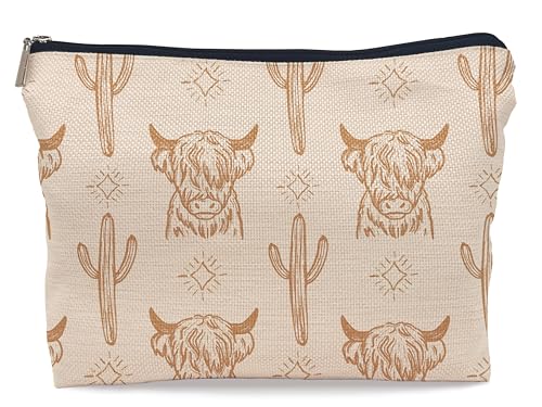Image of Western beige Makeup Bag,Western Gifts For Women,Cow Makeup Bag,Cowgirl Stuff,Western Stuff For Women,Western Gifts,Cowgirl Gifts(beige)