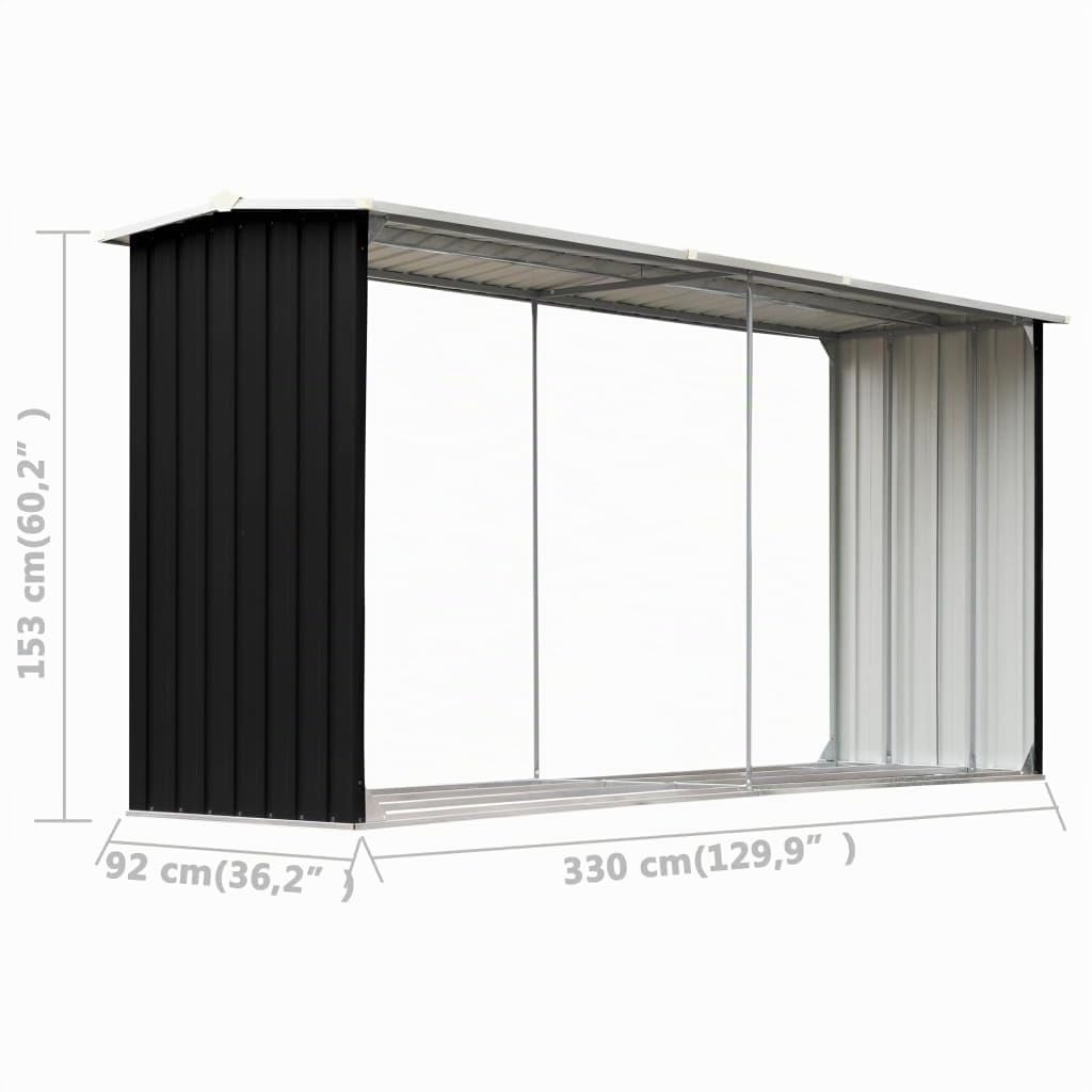 Refined Brennholzlager Verzinkter Stahl Kaminholzunterstand Brennholzregal 330 x 92 x 153 cm Anthrazit