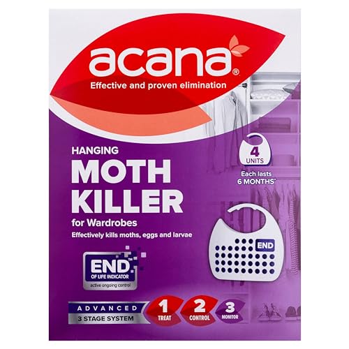 Acana Hanging Moth Killer & Freshener, 4 Pack – Lavender Fragrance, Natural Oils – For Wardrobes – Protects Clothing & Bedding – Each Lasts 6 Months