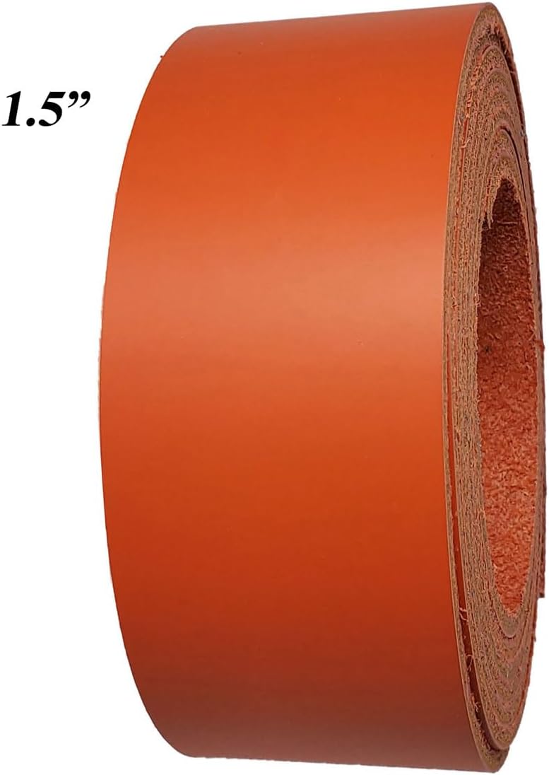 1.25 Inch Wide Orange Leather Strips - Latigo Leather Straps up to 96 Inch Long – 6-7 oz. (2.4 – 2.8 mm) Latigo Leather Strips by Pitka Leather (1.25" x 84")
