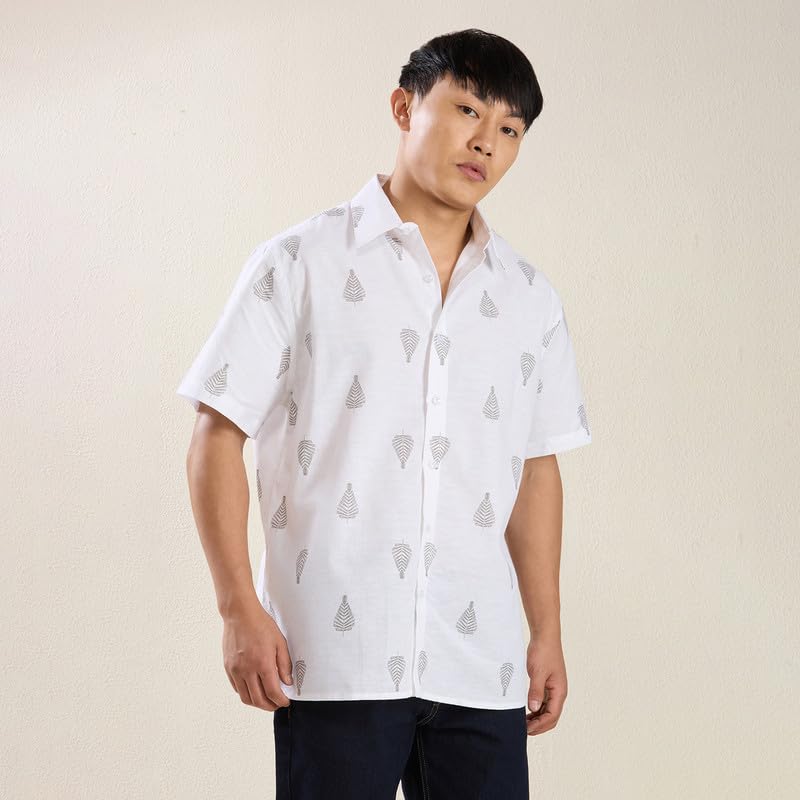 Image of MARK & ALBERT Men's Half Sleeve Linen Slim Fit Shirt