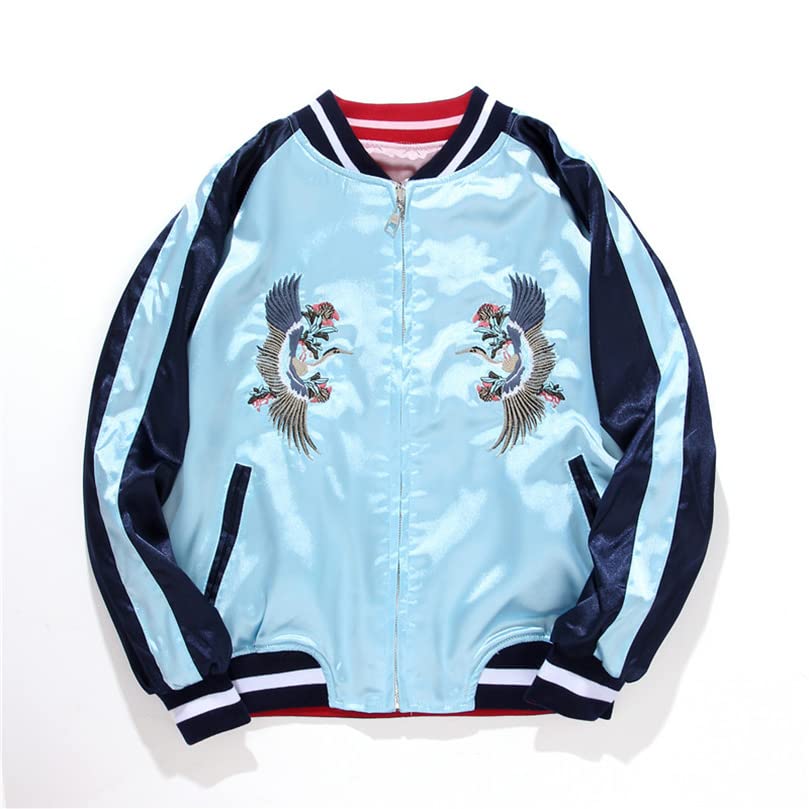JYHBHMZG Double-Sided Satin Baseball Jacket for Women.Sukajan Coat. Themed.Embroidered Spring Apparel4