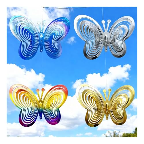 LTHERMELK Mariposas Anti Pájaros 3D - Juego de 4 Unidades con Efecto Cambio de Color y Reflectante UV - Repelente de Aves para Jardín, Balcón, Terraza - Decoración Antipalomas