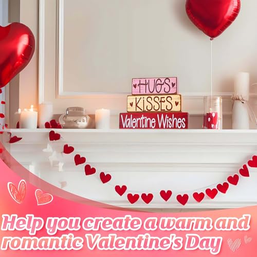 Vintage Valentine's Day Tabletop Signs Decorations - Farmhouse Valentine's Wood Block Set, 3 Pcs Romantic Hugs/Kisses/Wishes Decor for Table Centerpiece Tiered Tray Gifts Shelf Home Decor by Aulock - Image 4