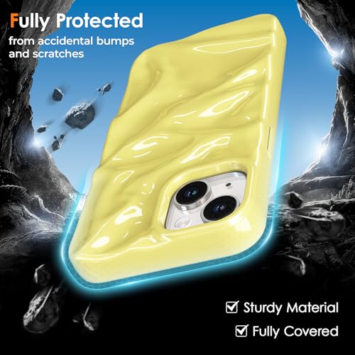 ZCDAYE Glossy Water Ripple Case for iPhone 13/14, Cream Yellow - image 5