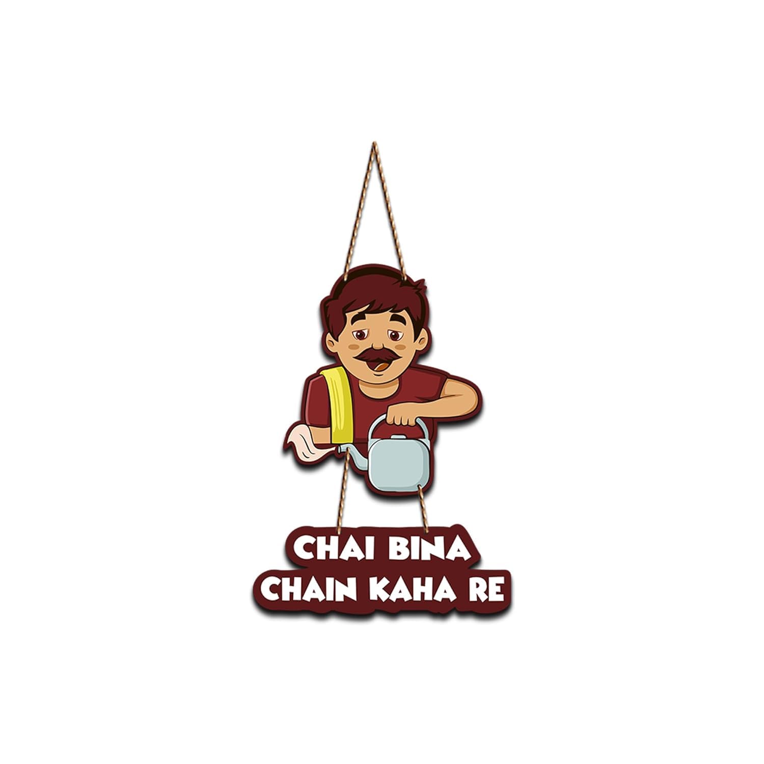 Wooden Chai Bina Chain Kaha Re Quote Wall Hanging for Home & Kitchen | Funny Tea Lover Wooden Hanging Sign Board with Ribbon | Decorative Wall Decor for Cafe, Living Room, Tea Corner & Door (Cream Colour)-image-18
