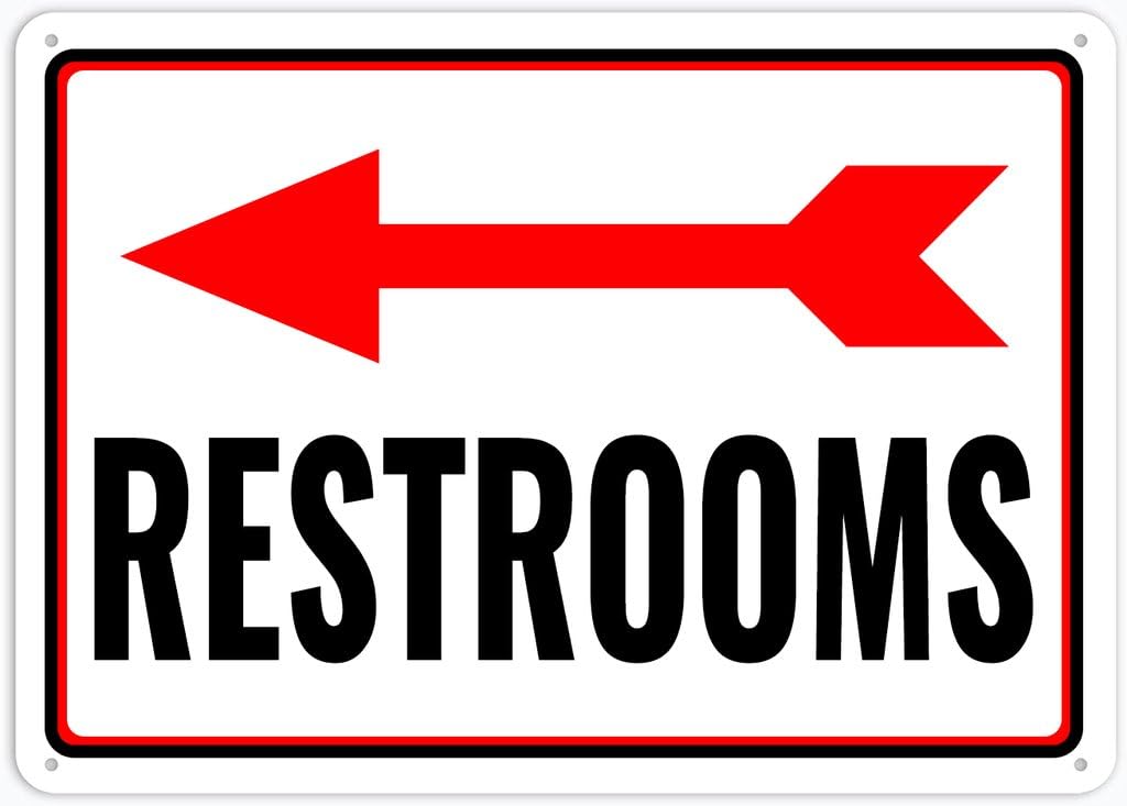 8"x12" Aluminum Metal Sign - Restrooms Left Arrow - For Home, Bar, Club, Kitchen, Restaurant Wall Decor