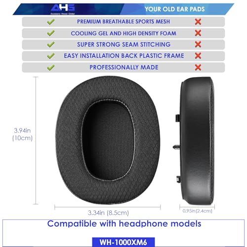 AHG Accessory House Global wh-1000xm6 Cooling Gel Reemplazo Almohadillas para Auriculares Compatible con Sony WH-1000XM6, Almohadillas Extra Gruesas, Malla Transpirable, Gel Frío, Fácil Instalación miniatura 3