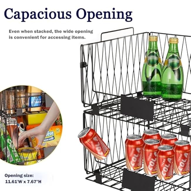 4 PACKS XXL Kitchen Organization and Storage Pantry Baskets, Fruit & Vegetable Basket for Kitchen Cabinet, Stackable Wire Baskets for Snack Chips Onion Potato Cans