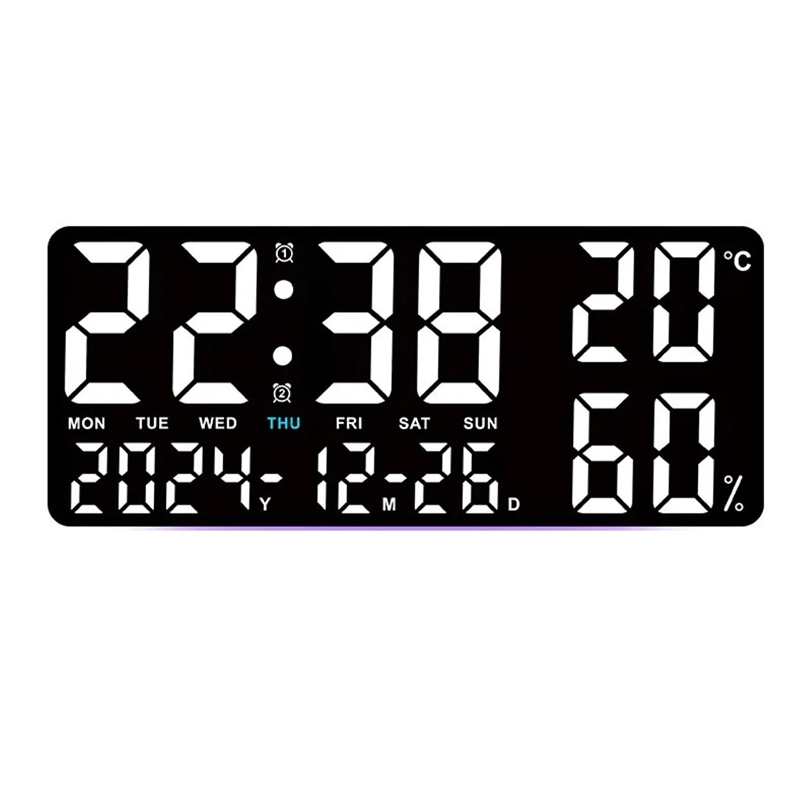 LADFRTYU Atomic Digital Wall Clock Large Digital Wall Clock With 7Colors Mood Light 2 Alarm TEMP Humidity Date Table 12/24H Timing Countdown LED(BW)