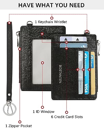 Image of BOSTANTEN Small Wallet For Women RFID Leather Credit Card Holder Slim Wristlet Keychain Wallet With Zipper Pocket