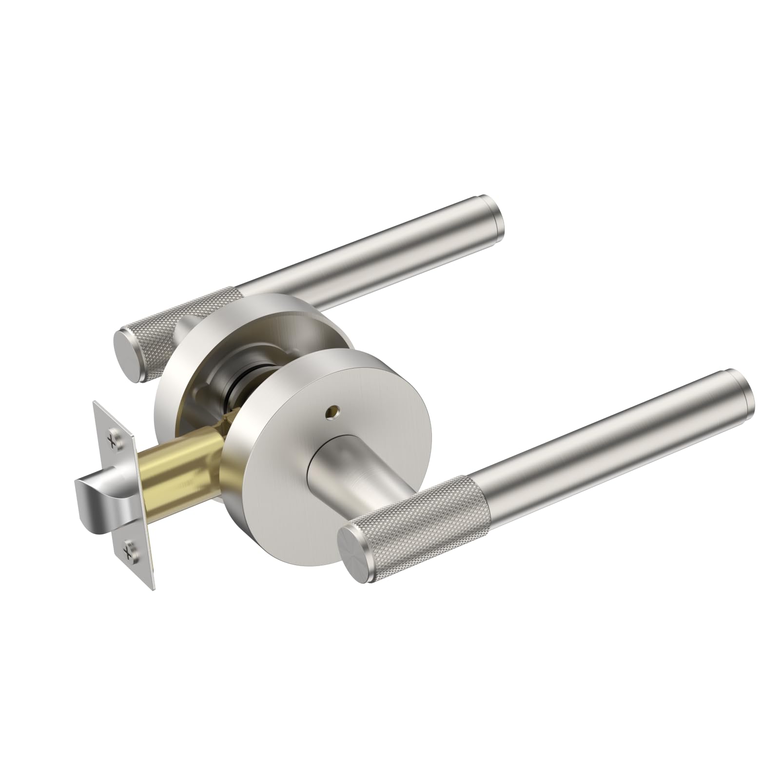 Poignée de porte réversible sans clé en nickel satiné pour salle de bain