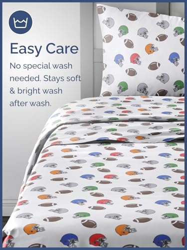 Image of Kids Full Size Football Bed Sheets - 4 Piece Kids Football Sheet Set | Football Themed Bedding, Ultra-Soft, Cute & Cozy, Breathable & Machine Washable, Bed Set for Boys, Girls & Teens, Breathable