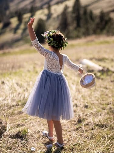 Image of 2Bunnies Girl Peony Lace Back A-Line Straight Tutu Tulle Party Flower Girl Dress