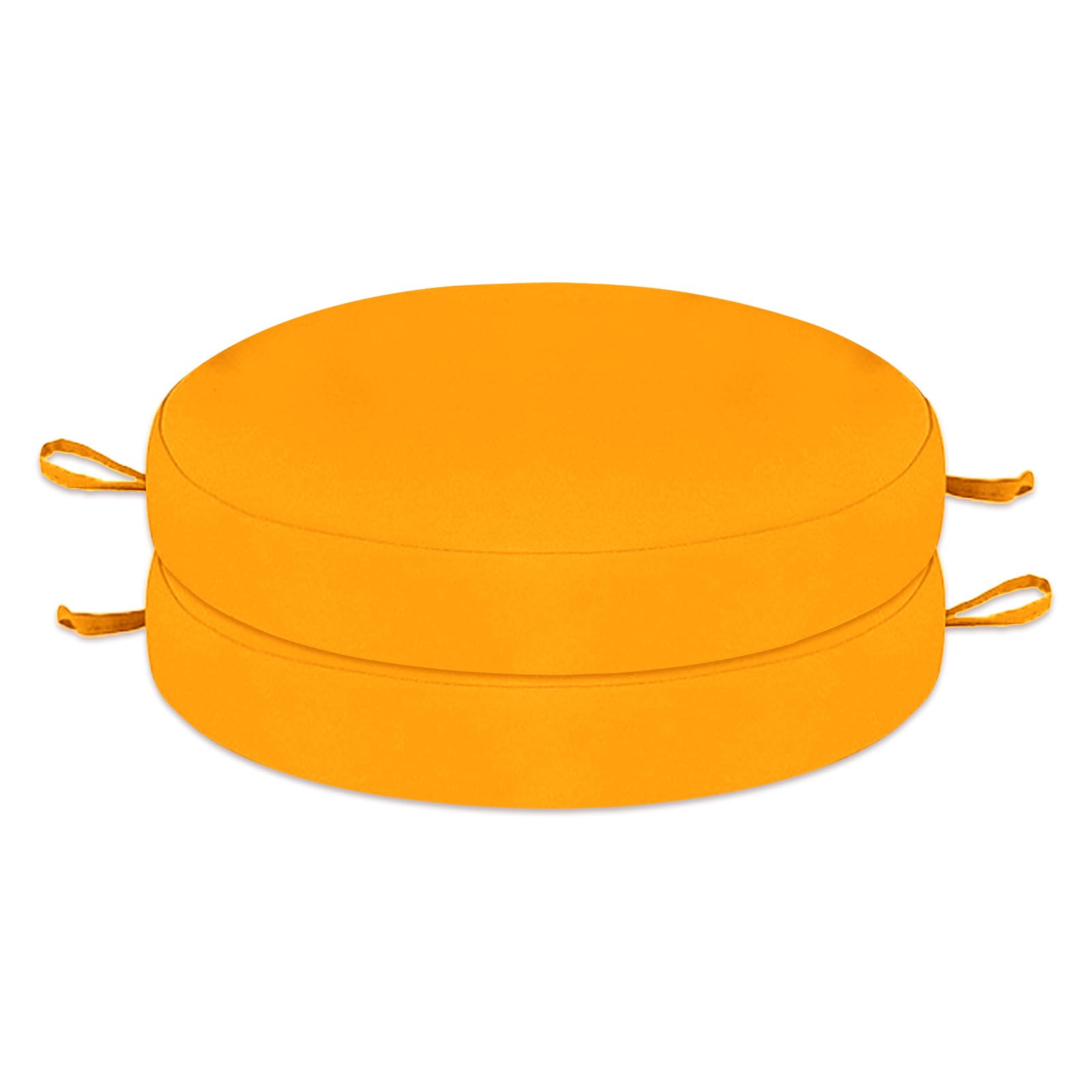 Wokuaile Outdoor Bistro Chair Cushions Set of 2, Waterproof Outdoor Round Seat Cushions with Ties for Home Garden Furniture, Yellow, 15x15x3 In