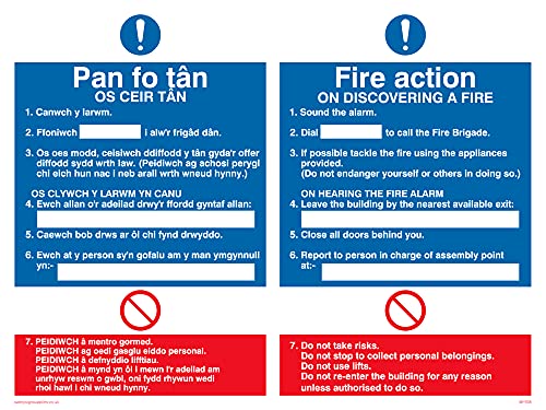 Pack of five - Fire Action Bi-lingual Welsh Sign - 200x150mm - A5L, 200 x 150 mm