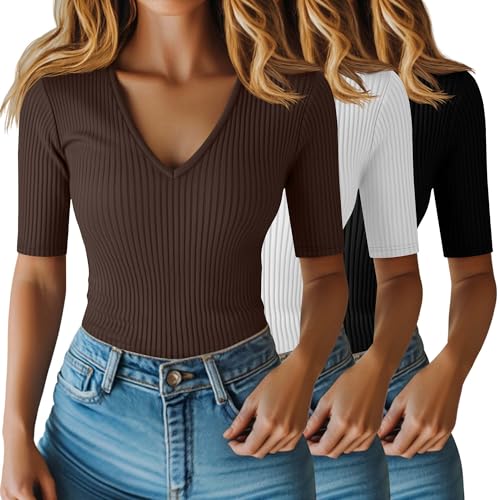 Riyiper 3 Pack Women's Half Sleeve Top Elbow Length...