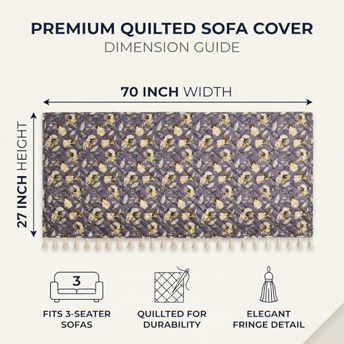 Image of BSB HOME Cotton Sofa Cover Throw with Tassels, Soft Breathable Fabric, Printed Couch Cover for Living Room, Lightweight Furniture Protector (27 x 70 Inches / 69 x 178 cm) (Lavender & Mustard Gold)