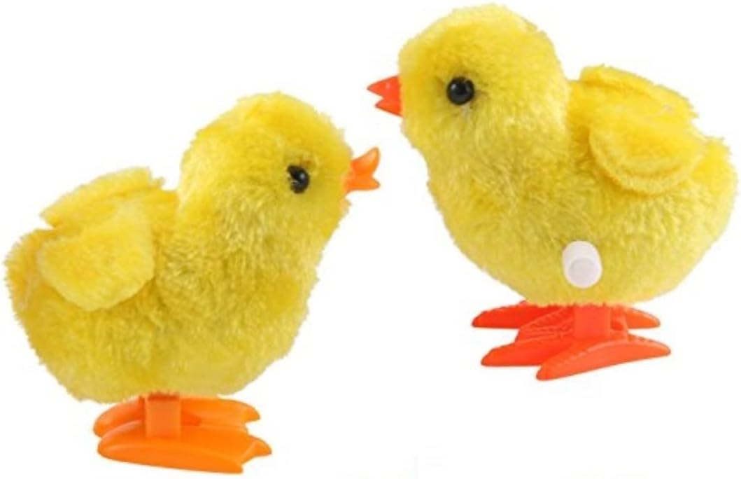 Children's Joy Wind-Up Jumping Plush Cute Small Chicken Toy for Kids, Party Favor Gag Toy – Easter Egg Baby Bird Yellow Chick Decoration (Pack of 2)