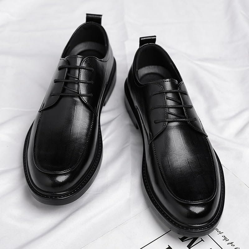 Black Casual Dress Shoes for Men Lace Up Business Casual Loafers Patent Leather Formal Oxford Slip On Dress Shoes(Black,9.5)2