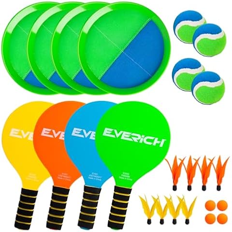 EVERICH TOY Beach Toys Outdoor Games for Kids Ages 3-10-Yard Lawn Games Ball Catch Games Paddle Toss-Upgraded Version Outside Games for Family Boys and Girls Gifts(4 Rackets,4 Balls,1 Bag) Cover