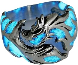 ausuky Cool Adjustable Mens Glow In The Dark Punk Vintage Luminous Dragon Ring Jewelry (Silver+Blue)