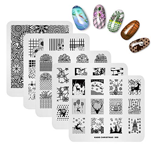 Rolabling 5pcs Christmas Nail Art Stamping Plates Flower Image Plates Stamping Template Nail Stamping Kit Manicure Tools (8)