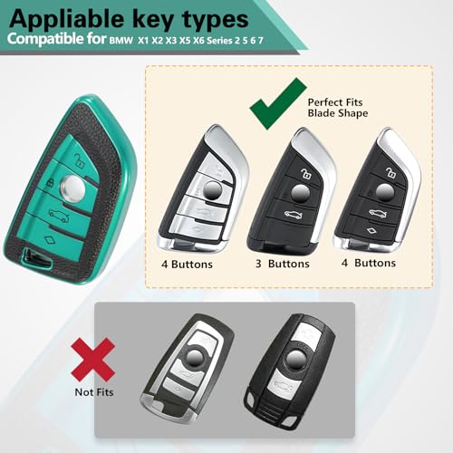 Image of Key Fob Cover for BMW, Leather-Style Keychain Tab Cover, Green
